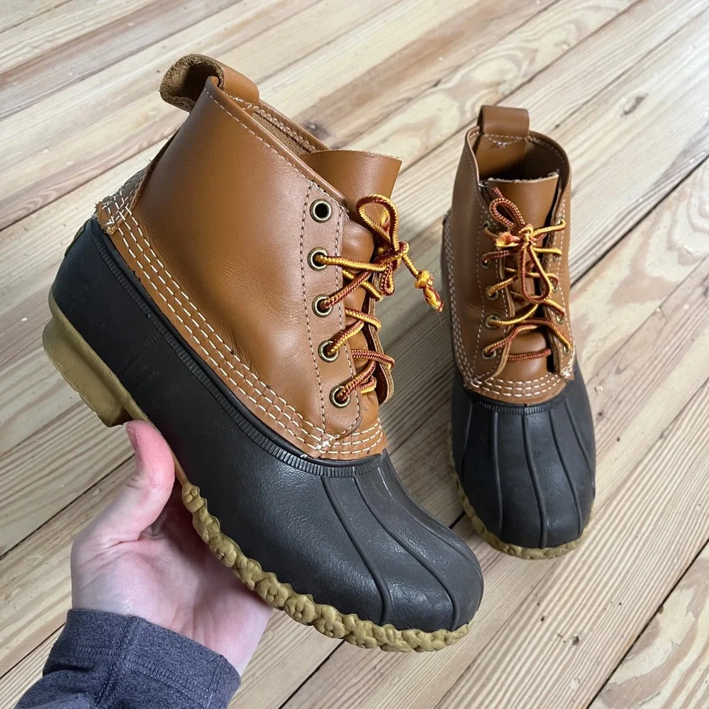 LL Bean 6 Inch Bean Boots Mens 7M Tan Brown Waterproof Duck Boots Made in USA